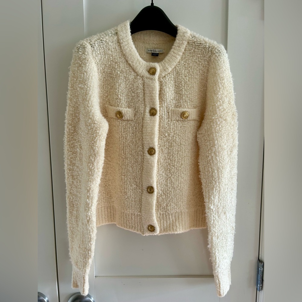 American Eagle Outfitters Cream Boucle Lady Cardigan
